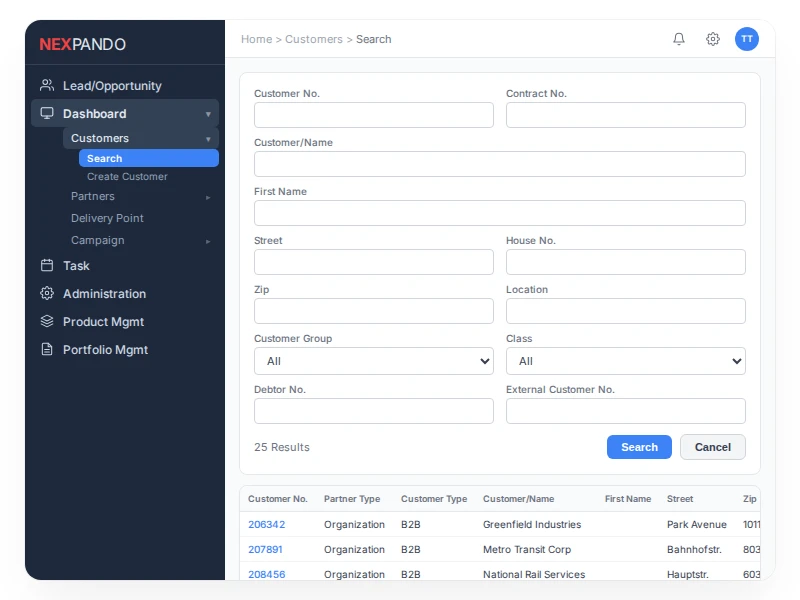 CRM Module Interface