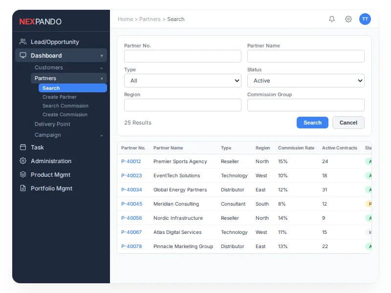 Partner Management Interface